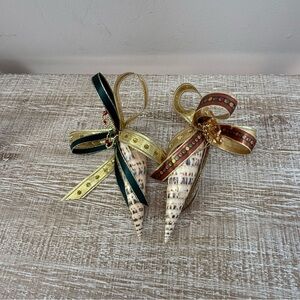 Elegant Gold, Red, and Green Holiday Ribbon Shell Ornaments